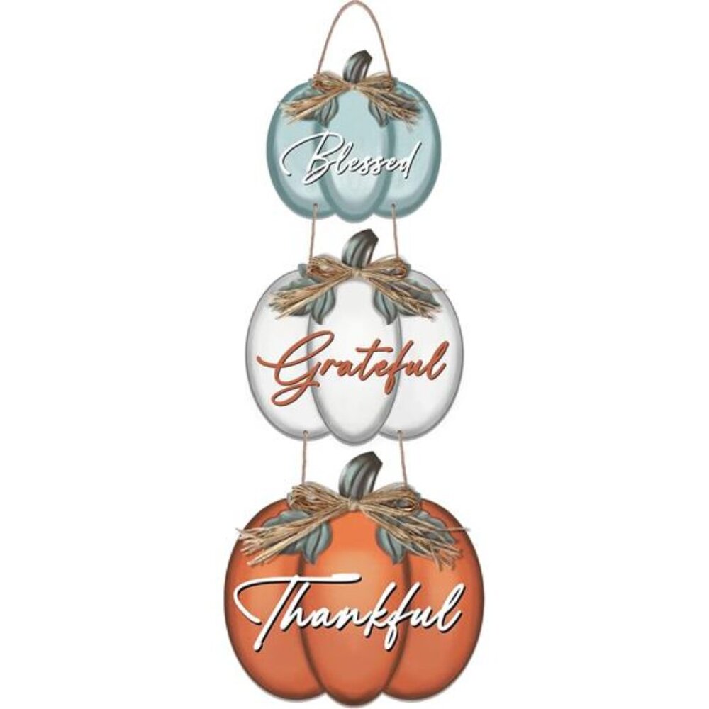 3 Pieces Pumpkin Decor Grateful Thankful Blessed Wall Signs,Rustic Hanging‎